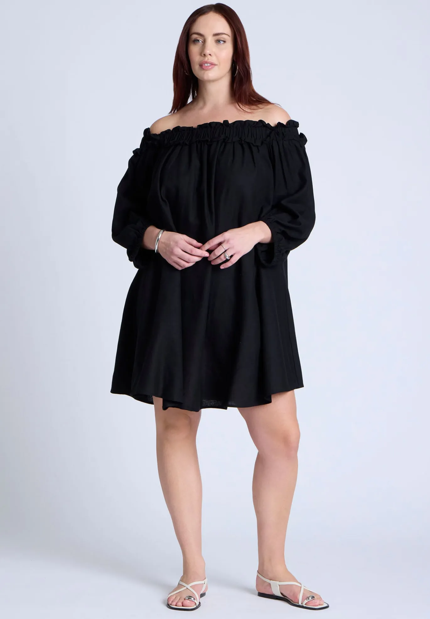 Ruffle Neckline Mini Dress