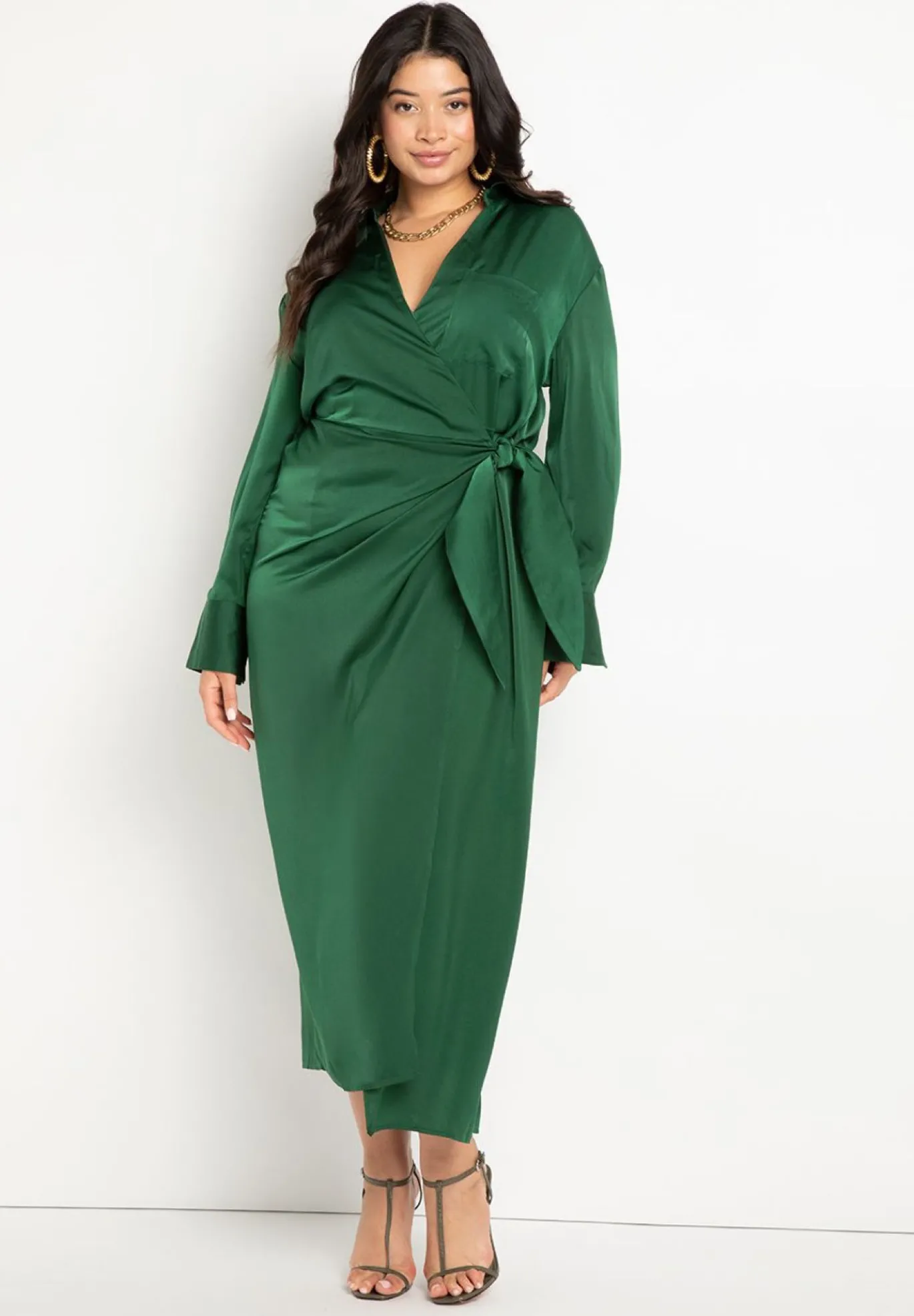 Satin Maxi Wrap Dress