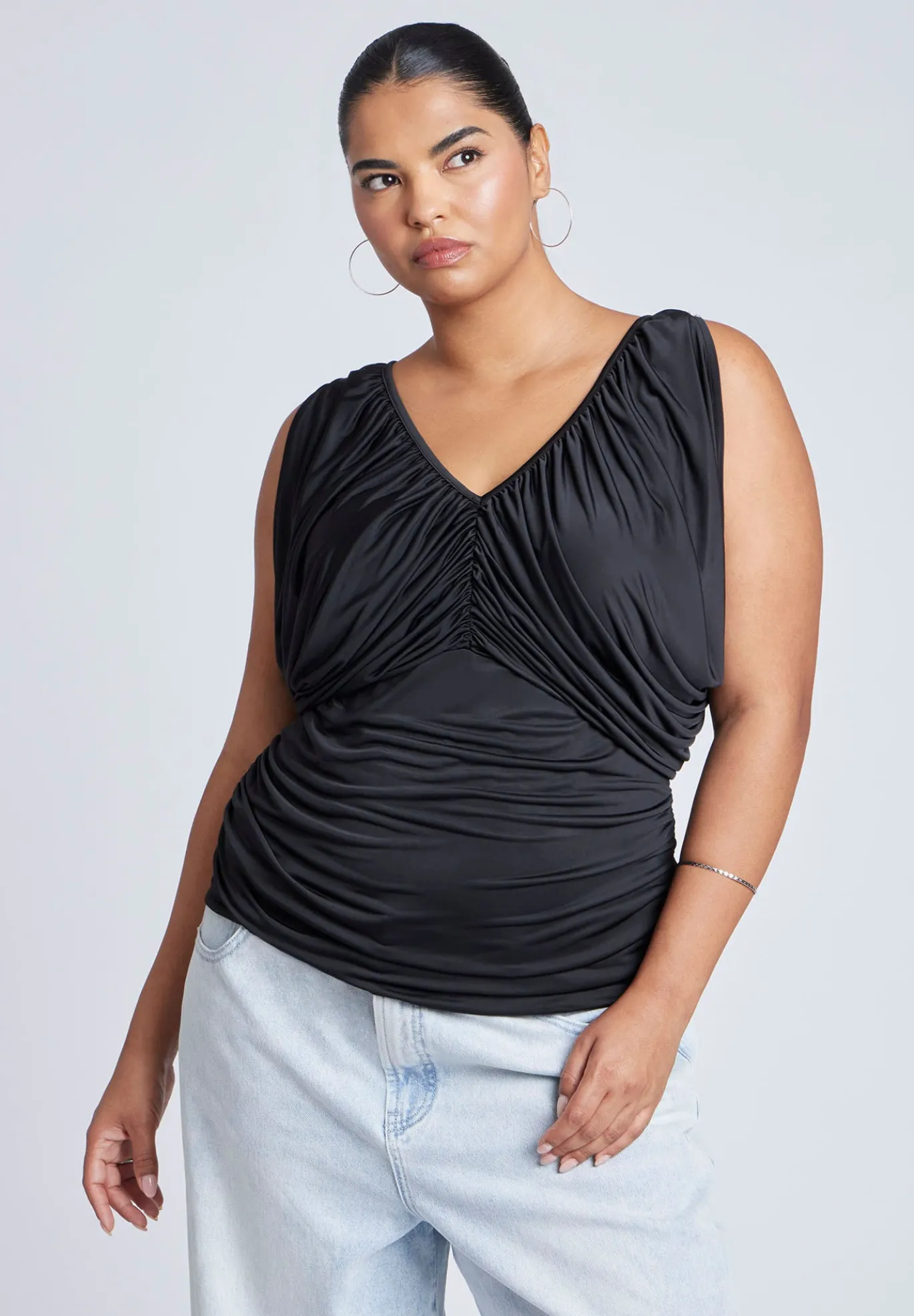 Shirred Bust V-Neck Top
