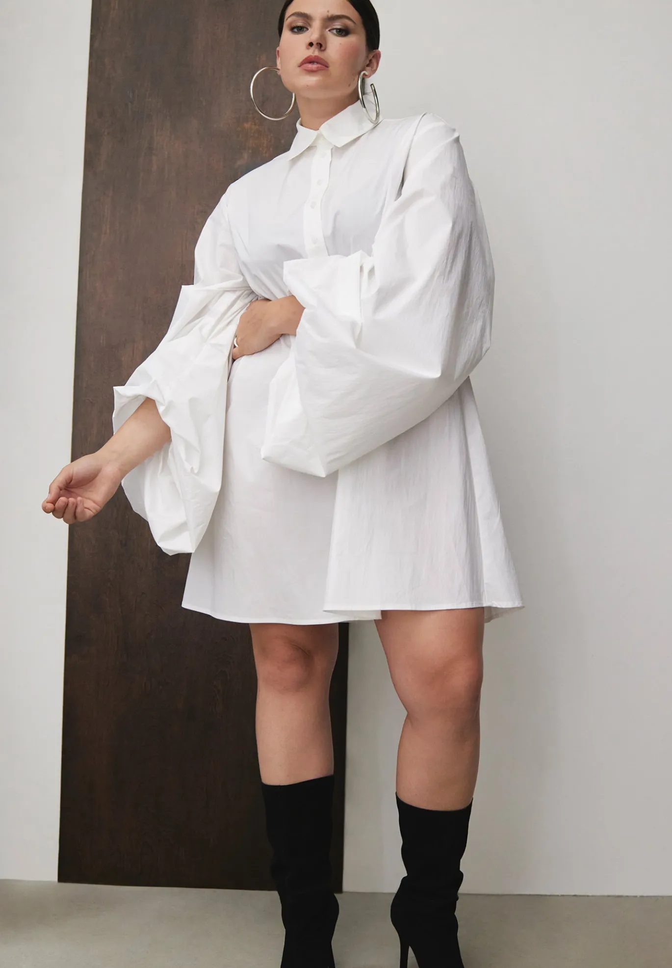 Shirred Sleeve Shirt Dress