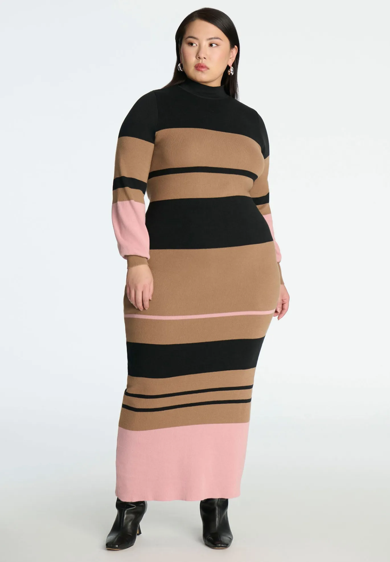 Striped Mock Neck Sweater Dress