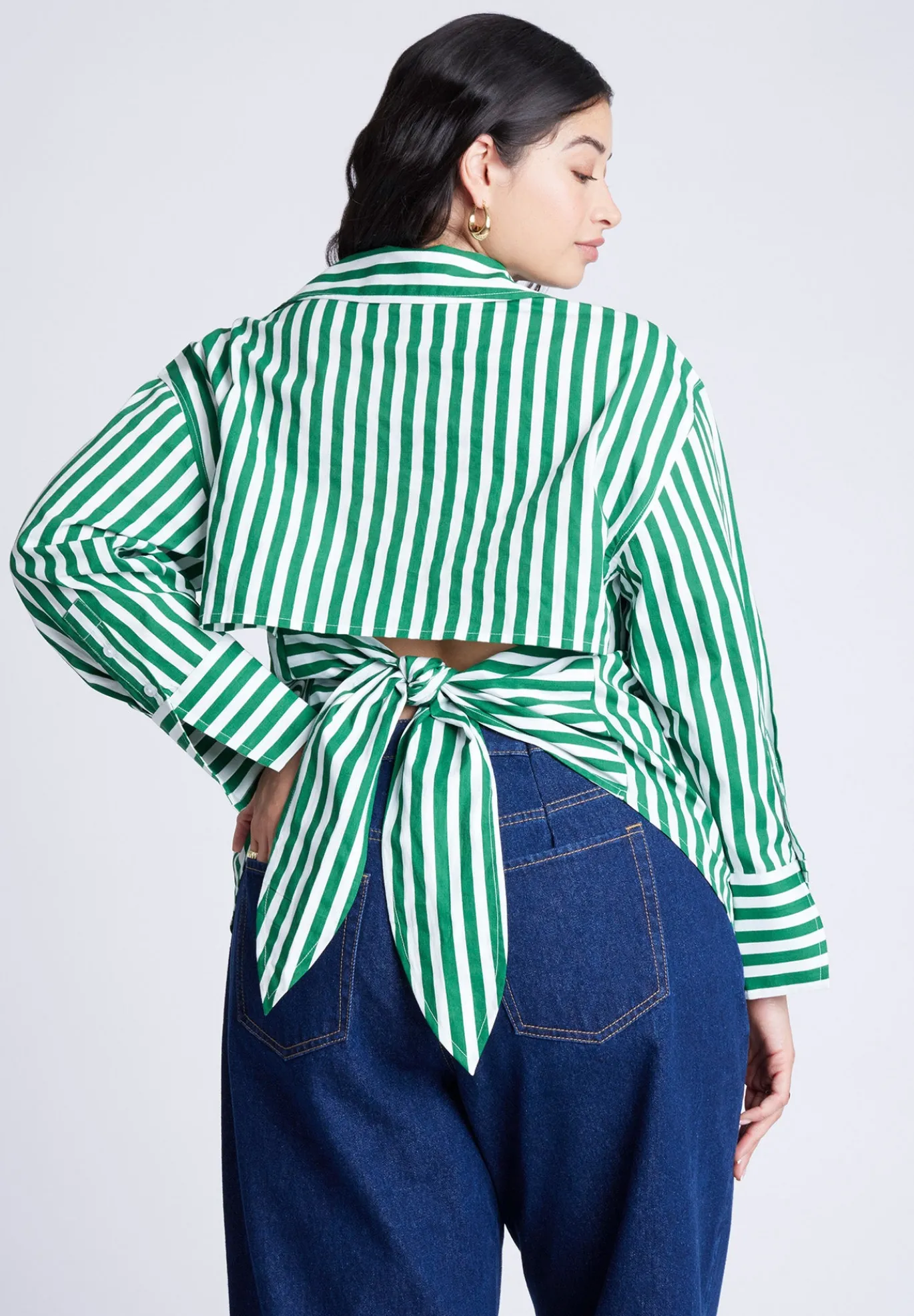Striped Tie Back Button Up Top