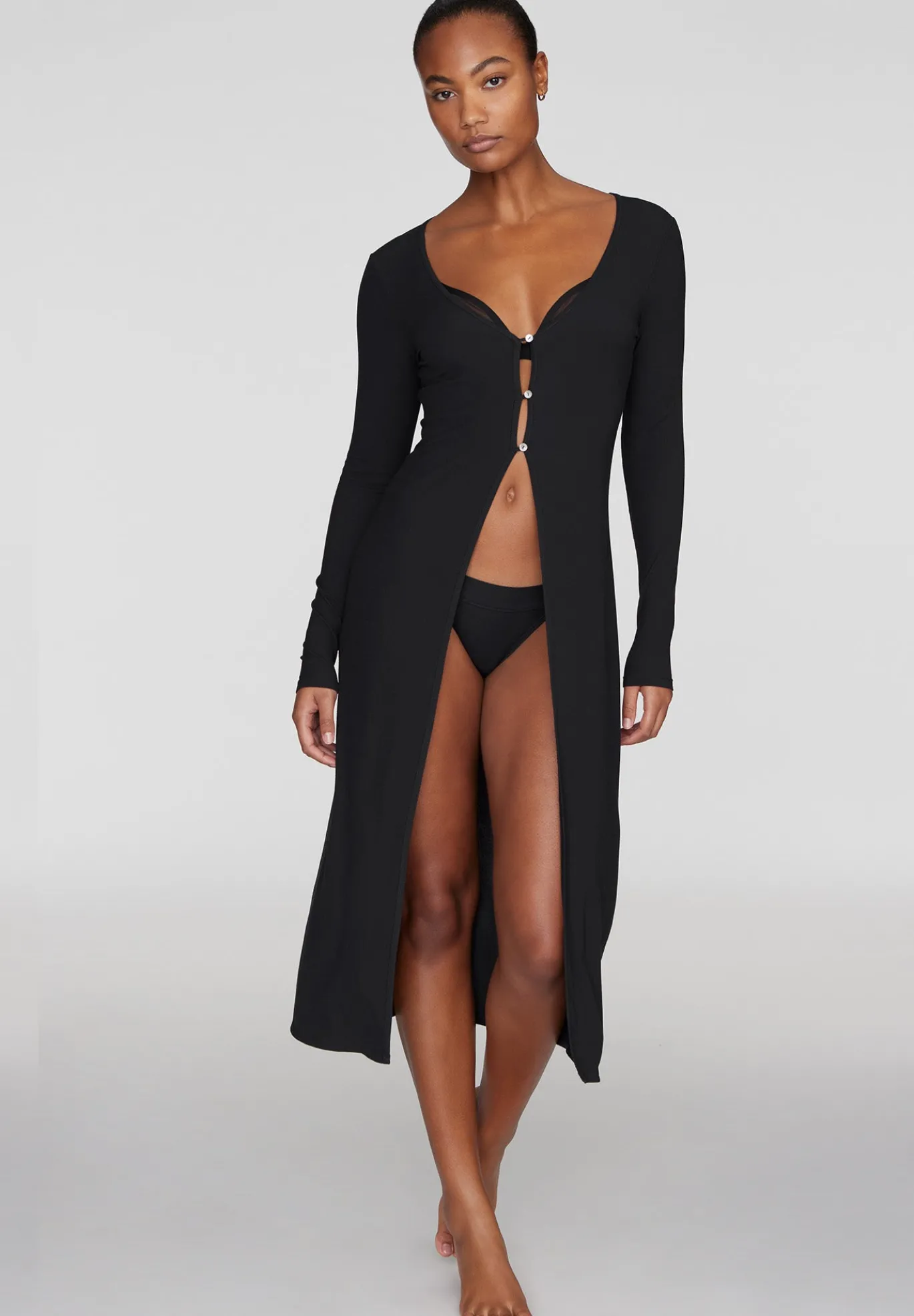 The Long Button Cardigan - Modal Silk Rib