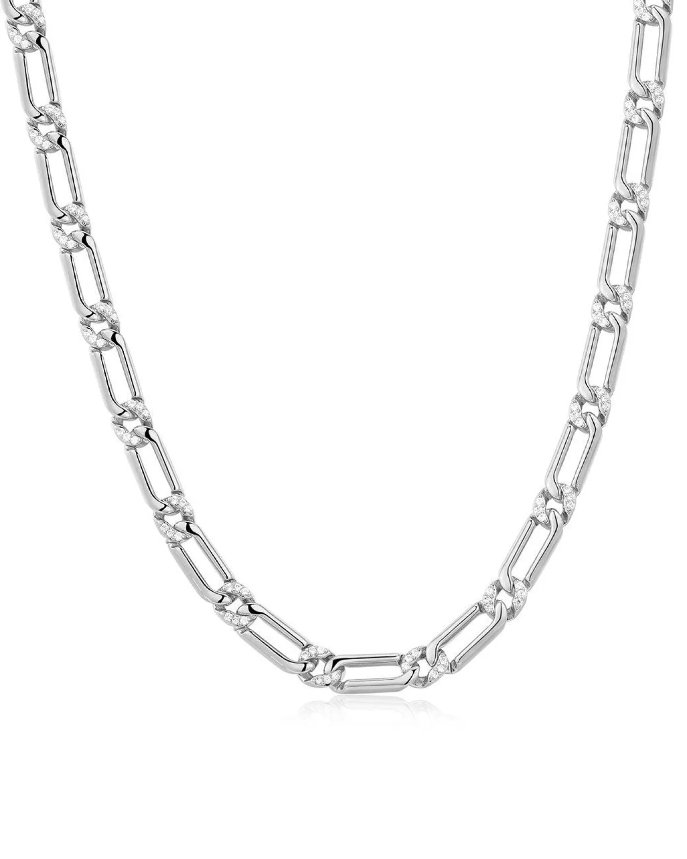 The Two-Tone Pave Link Necklace- Silver