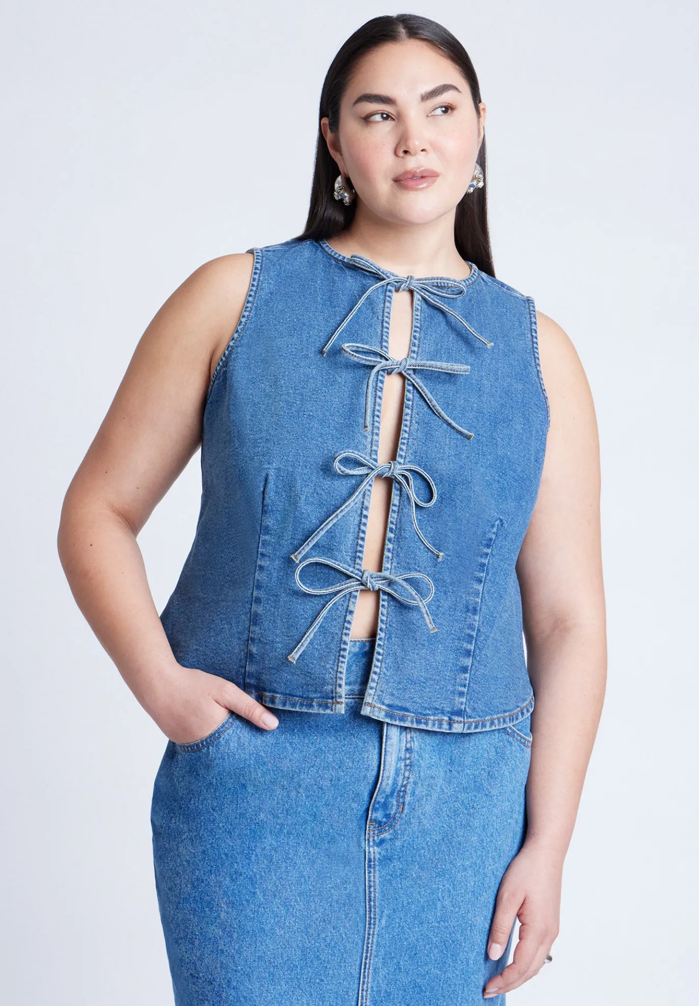 Tie Front Denim Vest