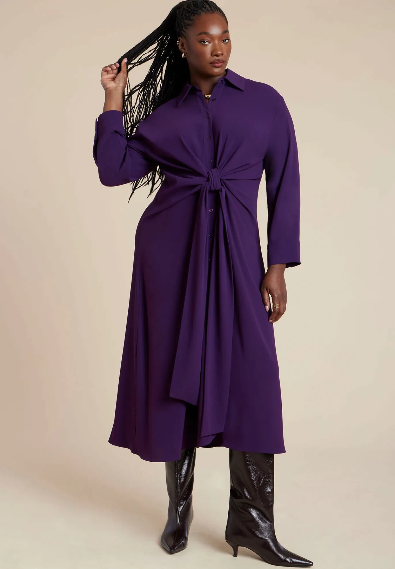 Tie Front Oversized Shirt Dress