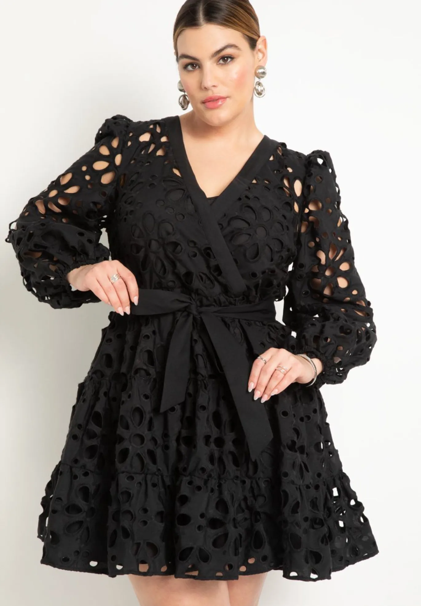 Tiered Eyelet Mini Dress