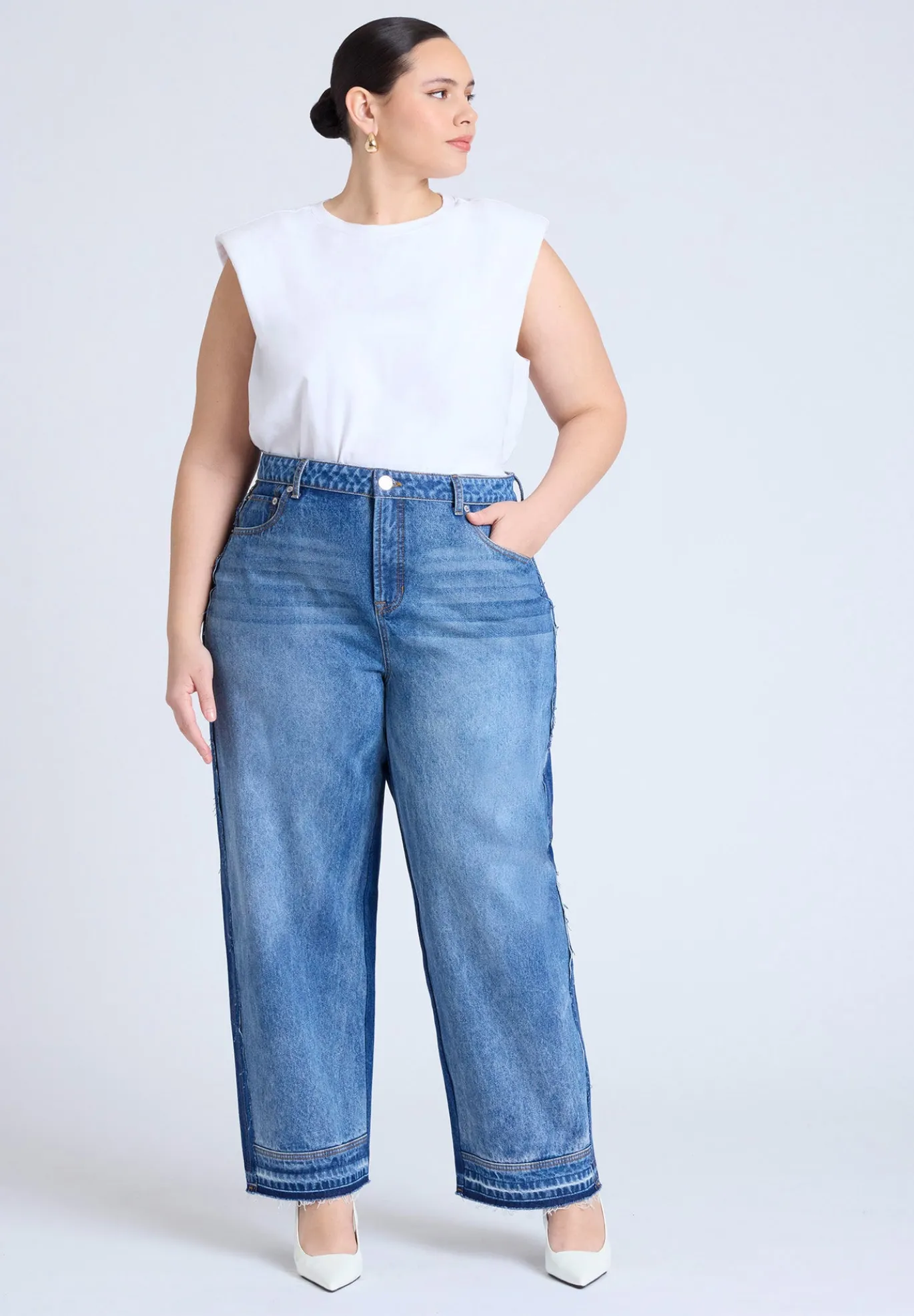 Two Tone High Rise Straight Leg Jean