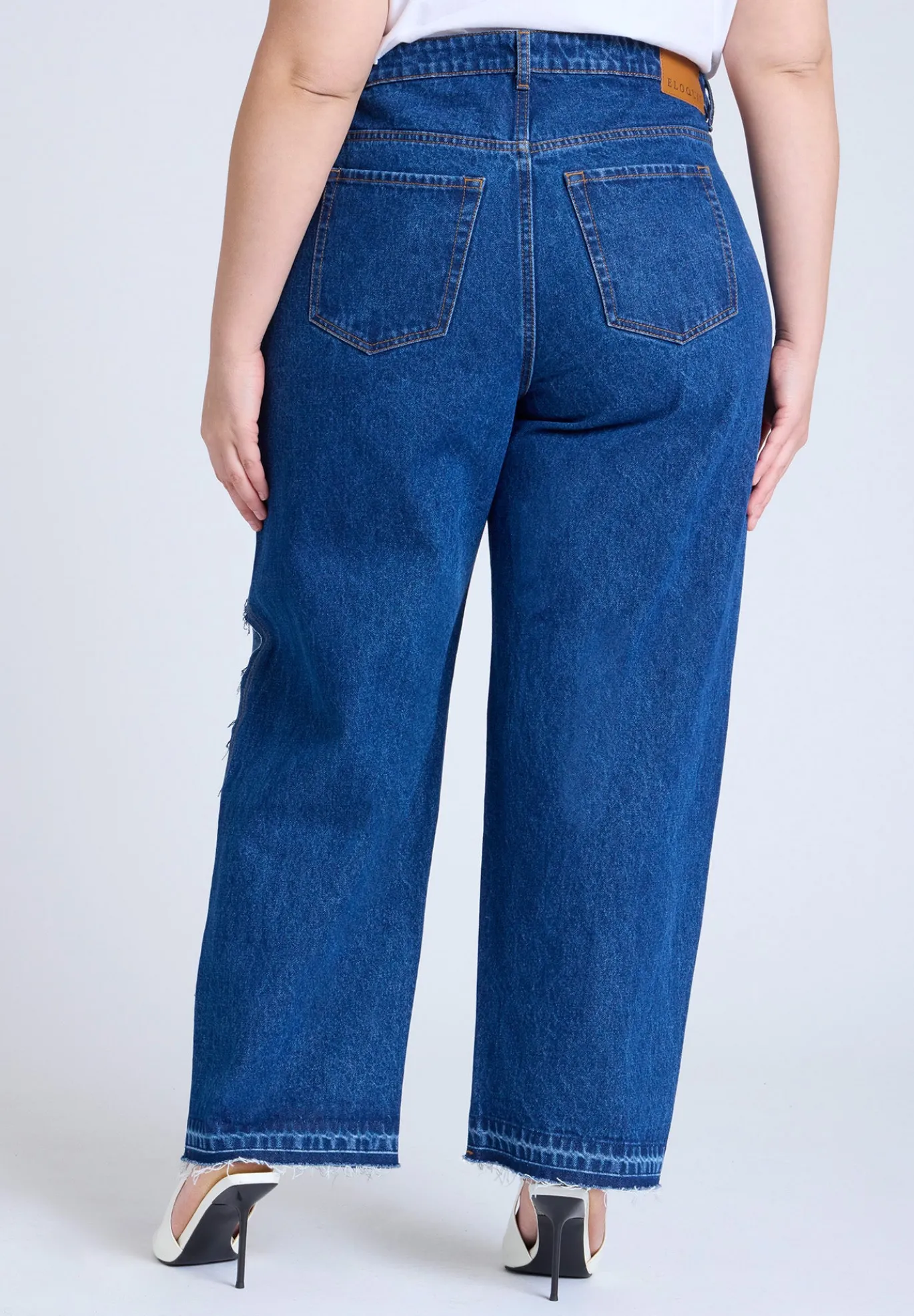 Two Tone High Rise Straight Leg Jean