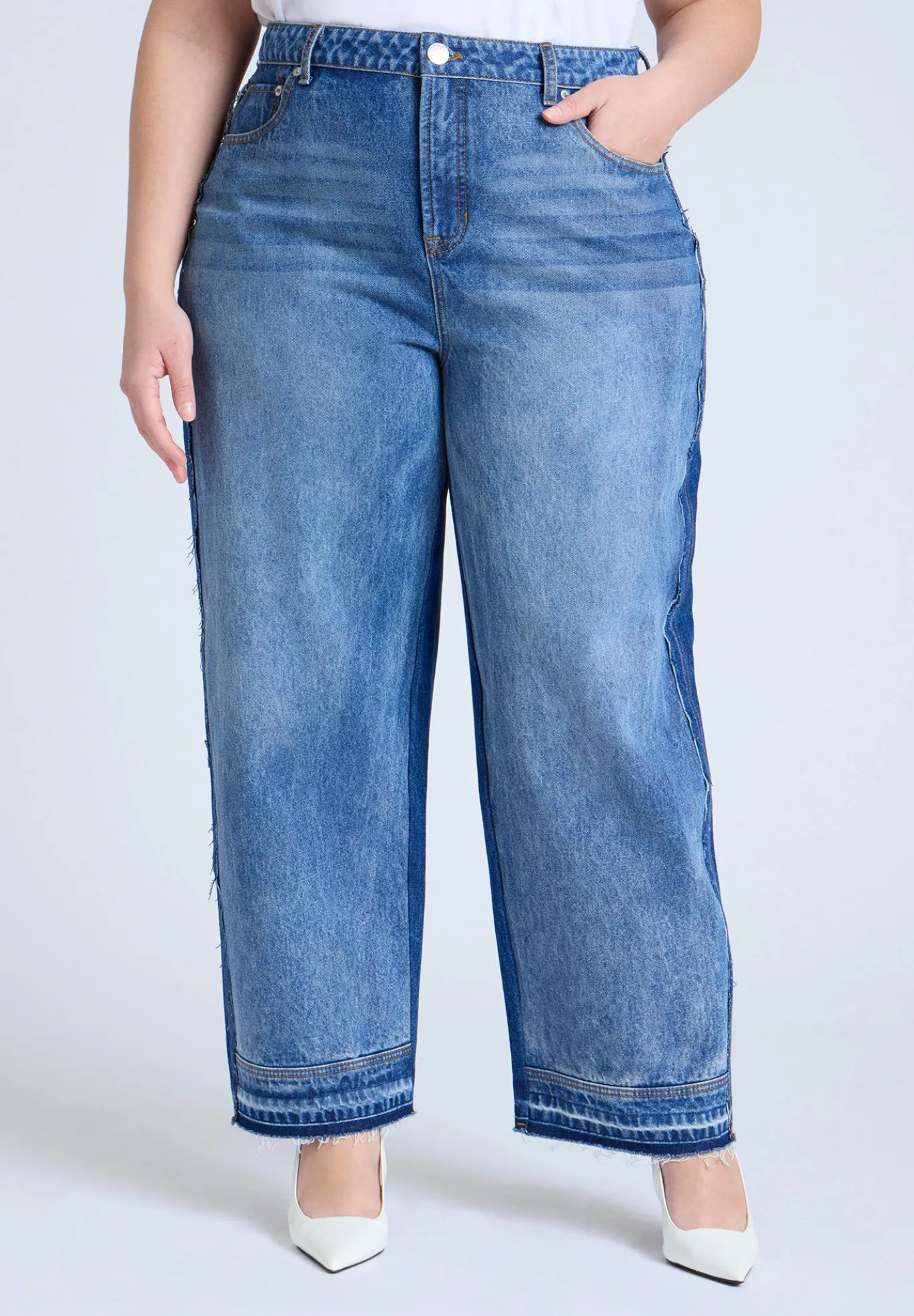 Two Tone High Rise Straight Leg Jean