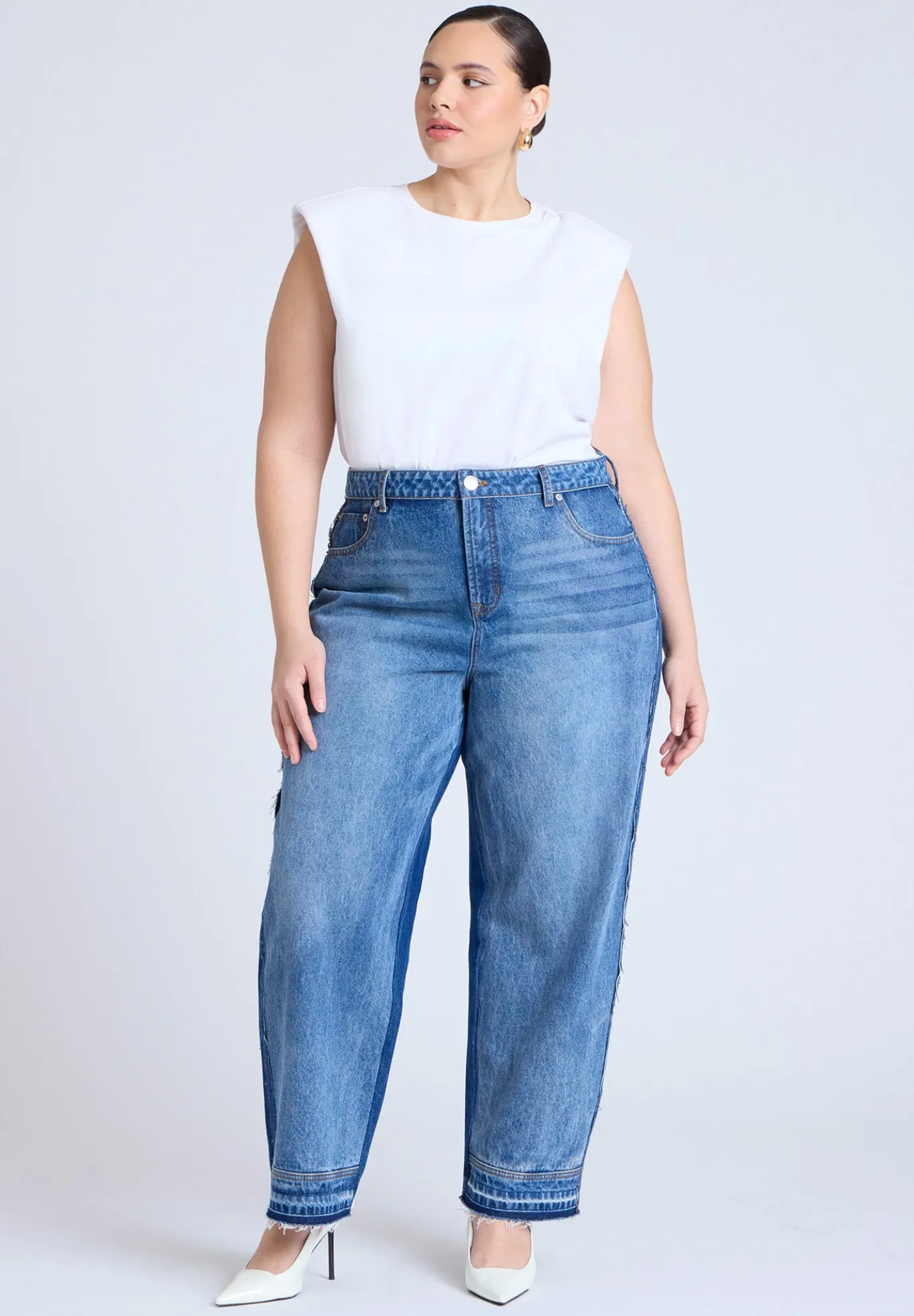 Two Tone High Rise Straight Leg Jean