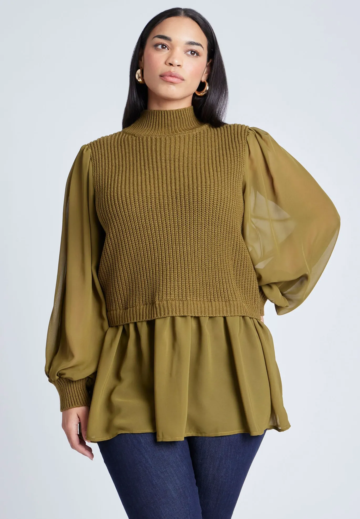 Twofer Sweater With Chiffon