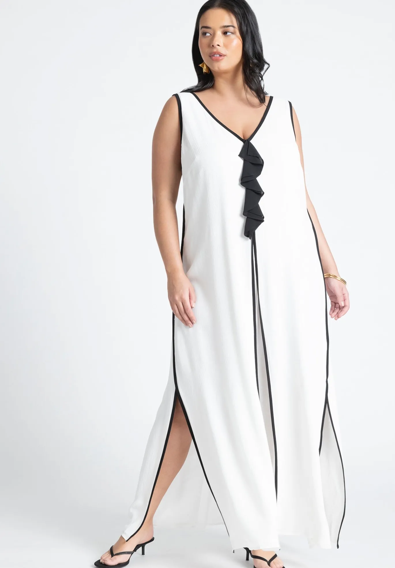 V Neck Gauze Maxi Dress