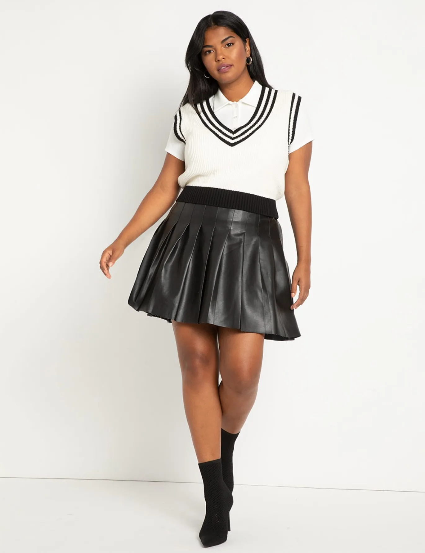 Vegan Faux Leather Pleated Skirt