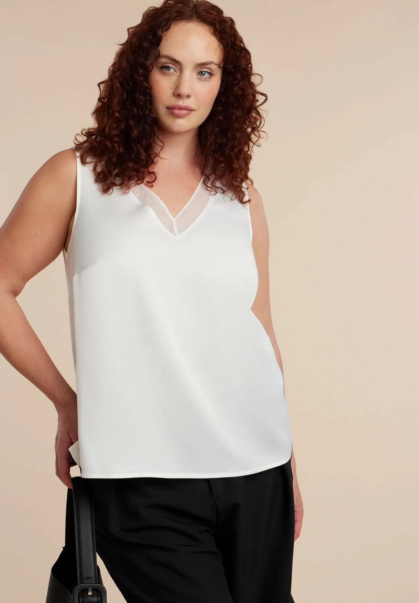 V-Neck Blouse With Chiffon Trim